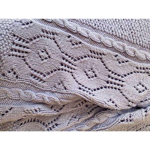 Handmade Knit Throw Blanket Light Purple 70"x80" With Diamond & Cable Pattern - Picture 2 of 6